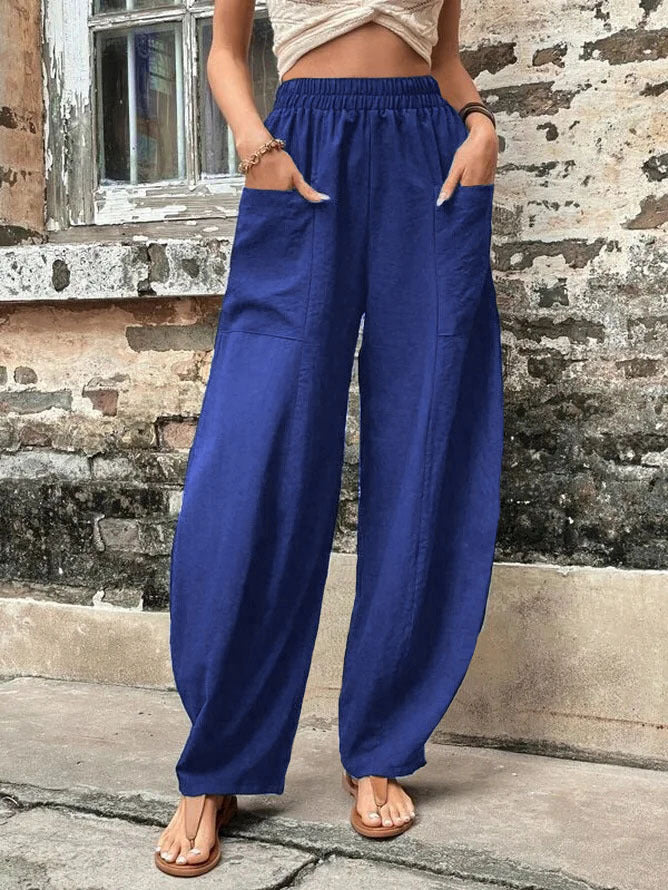 Women's Pants Solid Color Casual Elastic Pants With Pockets