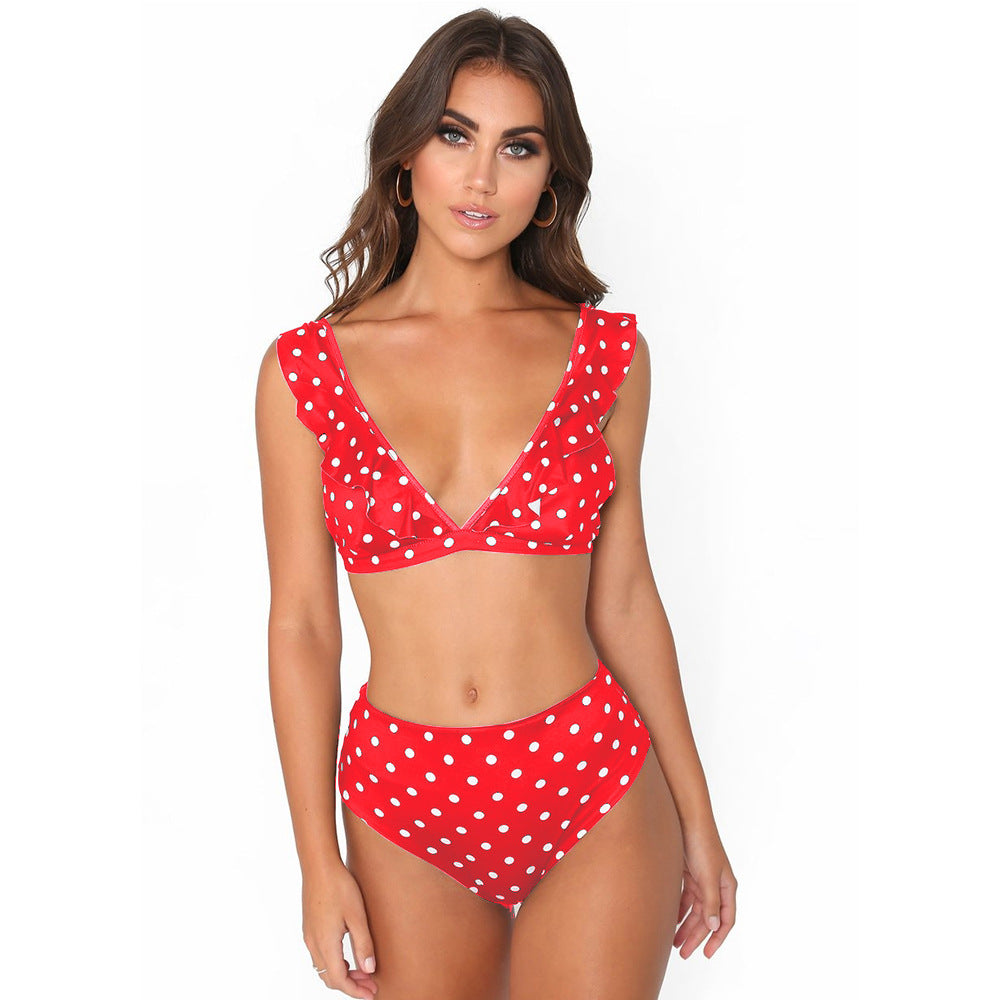 2pcs Black And White Polka Dot Print Swimsuit