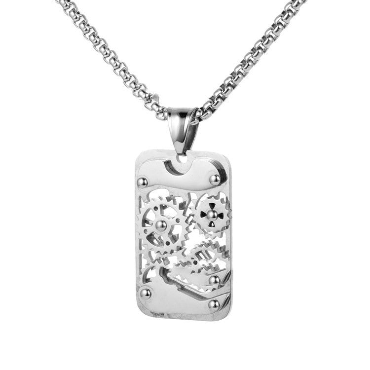Titanium Steel Transports Mechanical Gear Pendant Necklaces