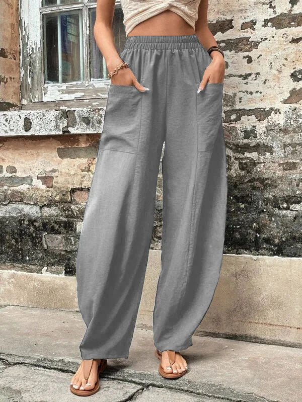 Women's Pants Solid Color Casual Elastic Pants With Pockets
