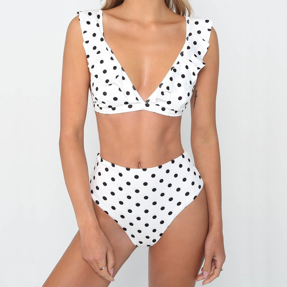 2pcs Black And White Polka Dot Print Swimsuit