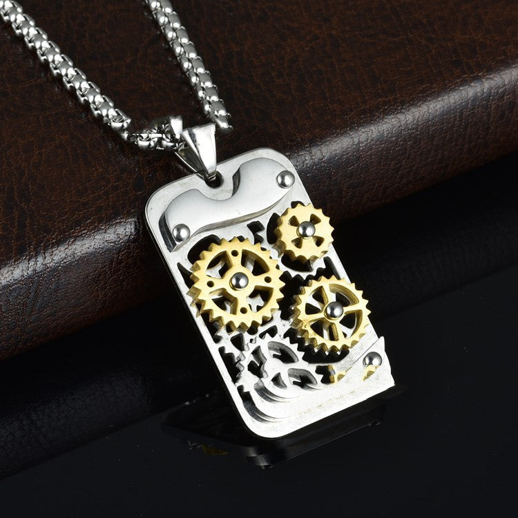 Titanium Steel Transports Mechanical Gear Pendant Necklaces