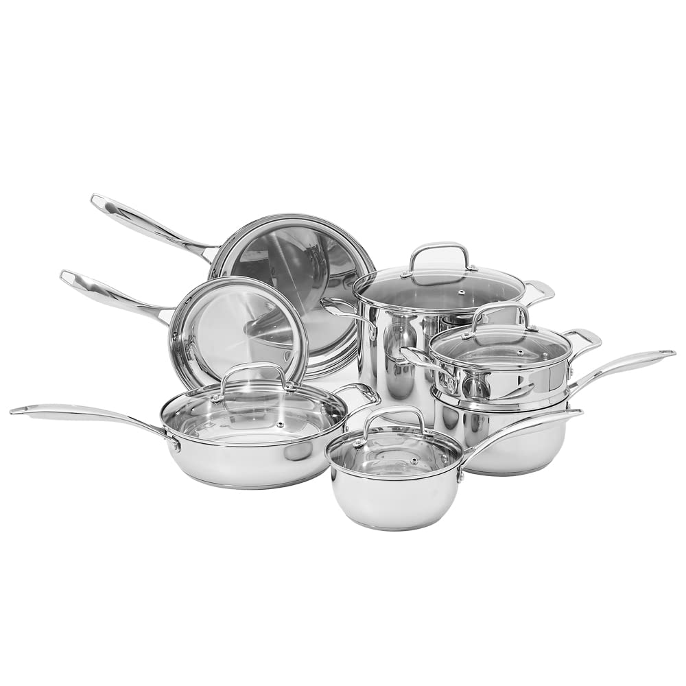 Amazon Basics Stainless Steel Cookware Set, 5-Piece, All Cooktop Friendly, Dishwasher-Safe, Induction Compatible