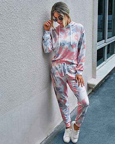 PRETTYGARDEN Women's Tie Dye Two Piece Tracksuit Set Long Sleeve Sweatshirt with Long Pants (Grey,X-Large)