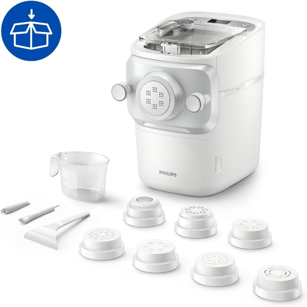 Philips 7000 Series Pasta Maker - ProExtrude Technology, Versatile Mixing Ability, 8 Shaping Discs, Perfect Dough, Easy Clean, Up to 8 Portions, White (HR2660/03)