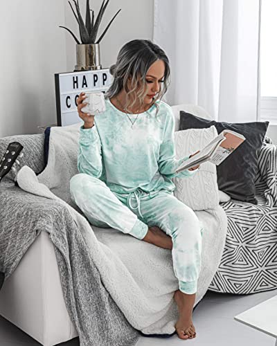 PRETTYGARDEN Women's Tie Dye Two Piece Tracksuit Set Long Sleeve Sweatshirt with Long Pants (Grey,X-Large)