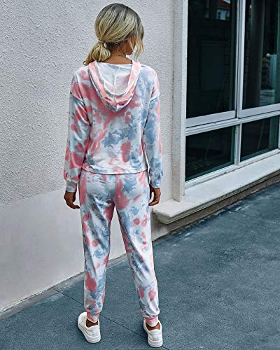 PRETTYGARDEN Women's Tie Dye Two Piece Tracksuit Set Long Sleeve Sweatshirt with Long Pants (Grey,X-Large)