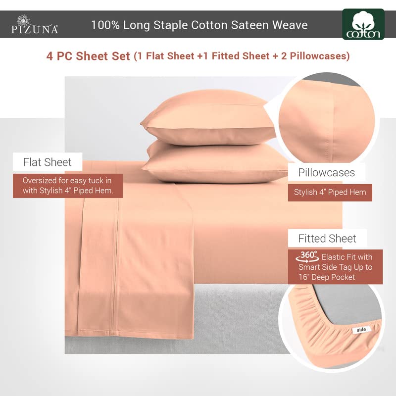 Pizuna 400 Thread Count Cotton Full-Size-Bed-Sheets-Set,