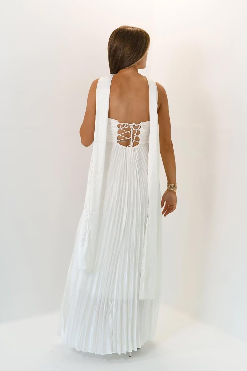Women's Strapless Chiffon Bridesmaid Dresses with Scarf Long A-Line Pleated Formal Evening Dress WA096