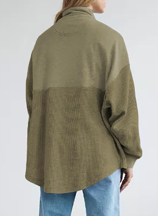 SHEWIN Womens Sweatshirt Casual Waffle Knit Half Zip Pullover