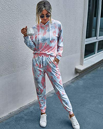 PRETTYGARDEN Women's Tie Dye Two Piece Tracksuit Set Long Sleeve Sweatshirt with Long Pants (Grey,X-Large)