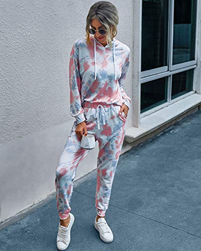 PRETTYGARDEN Women's Tie Dye Two Piece Tracksuit Set Long Sleeve Sweatshirt with Long Pants (Grey,X-Large)