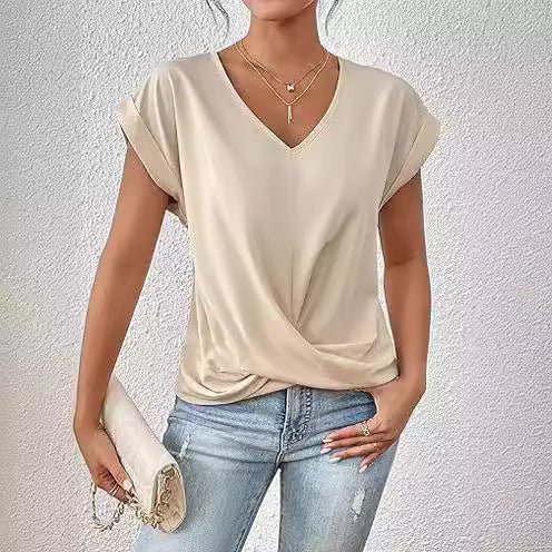 Fashion V-neck Short-sleeve T-shirt Summer Casual