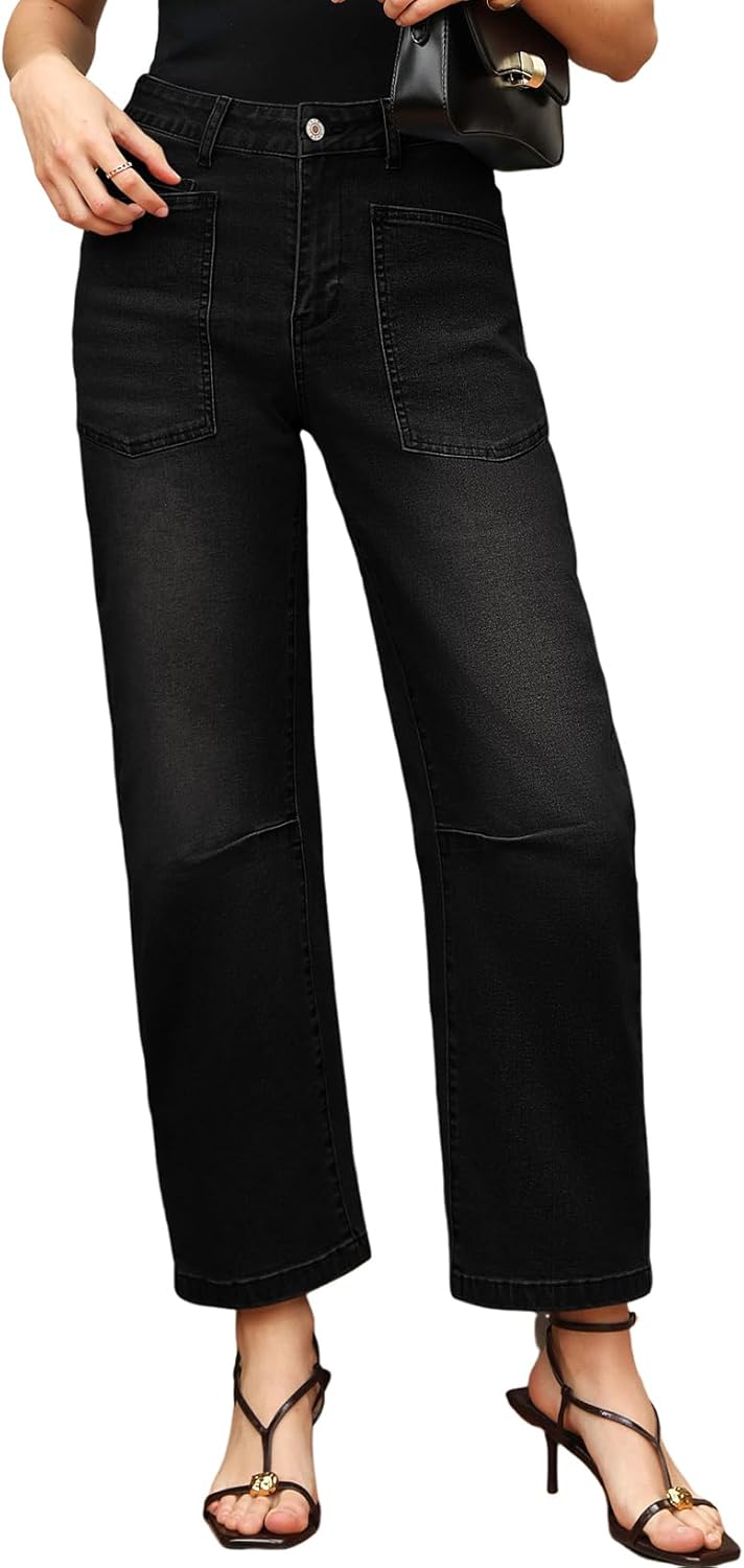 EVALESS Baggy Barrel Jeans for Womens High Waisted Wide Leg Boyfriend Denim Ankle Pants