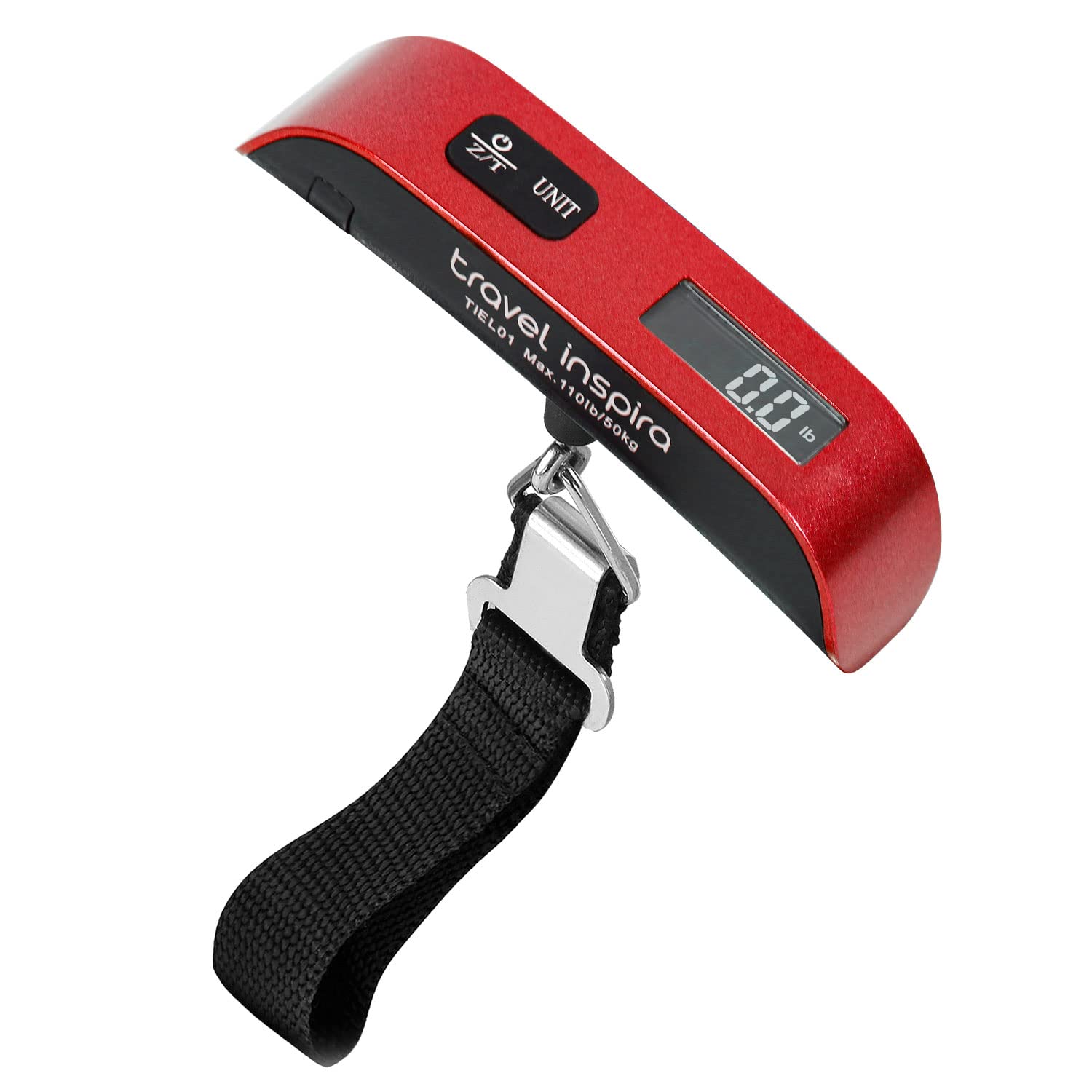 travel inspira Luggage Scale, Portable Digital Hanging Baggage Scale for Travel, Suitcase Weight Scale with Rubber Paint, 110 Pounds, Battery Included - Black