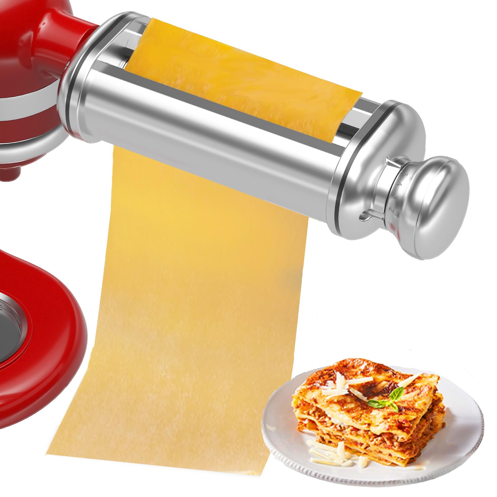 Pasta Maker Attachments for Kitchenaid Mixers, 3-Pieces Pasta Accessories Included Stainless Steel Dough Sheet Roller, Fettuccine Cutter, Spaghetti Cutter and Cleaning Brush