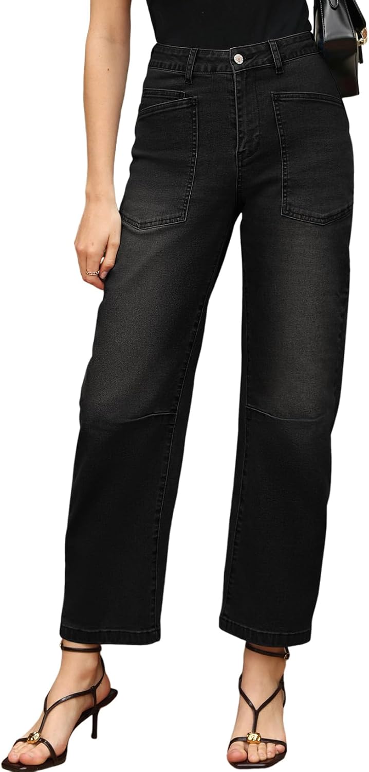 EVALESS Baggy Barrel Jeans for Womens High Waisted Wide Leg Boyfriend Denim Ankle Pants