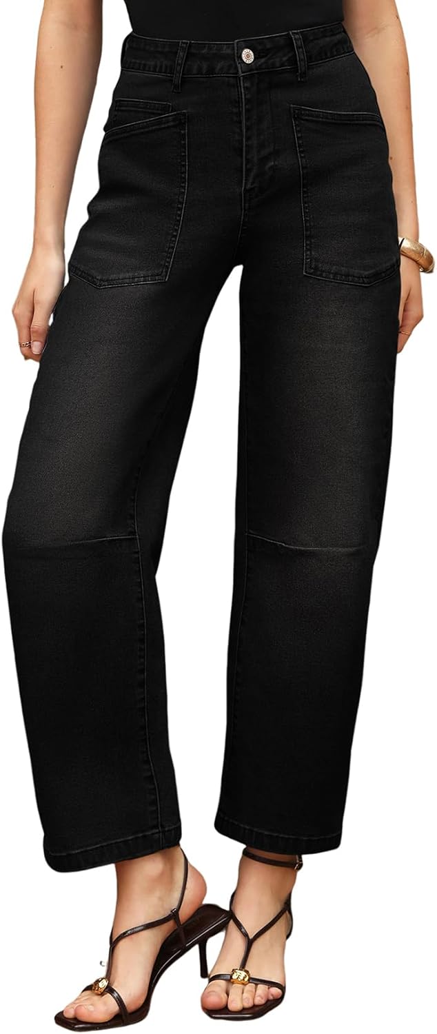 EVALESS Baggy Barrel Jeans for Womens High Waisted Wide Leg Boyfriend Denim Ankle Pants