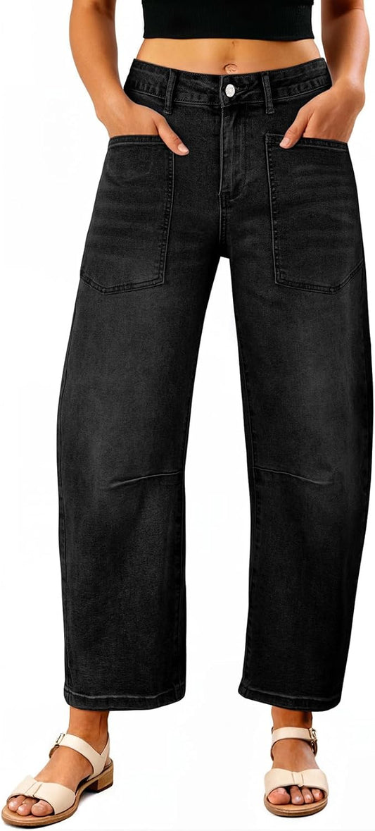 EVALESS Baggy Barrel Jeans for Womens High Waisted Wide Leg Boyfriend Denim Ankle Pants