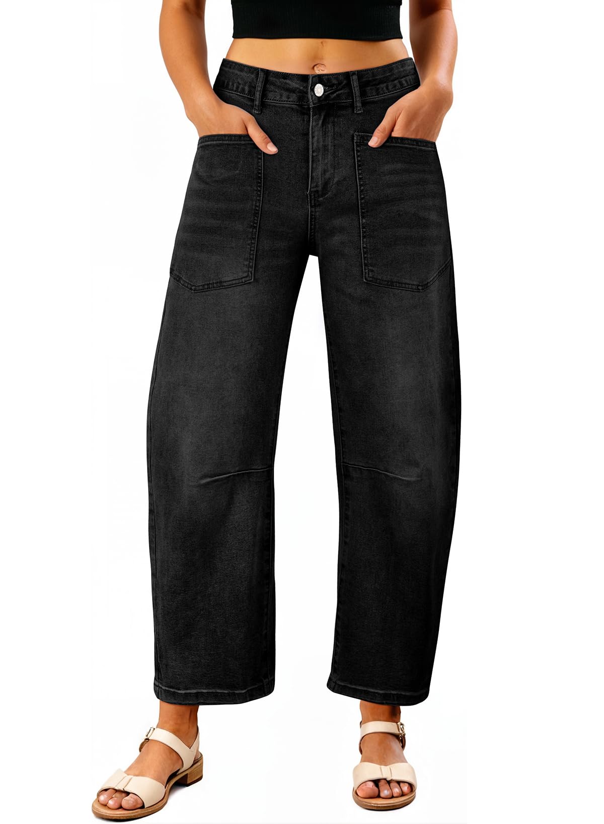 EVALESS Baggy Barrel Jeans for Womens High Waisted Wide Leg Boyfriend Denim Ankle Pants