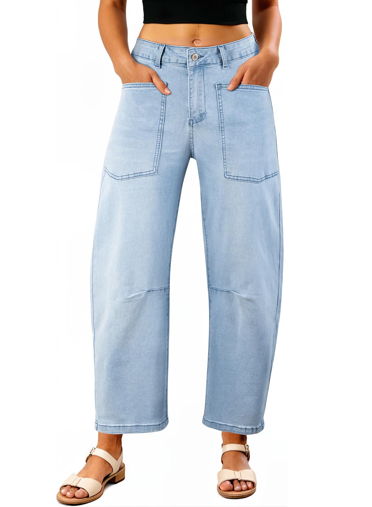 EVALESS Baggy Barrel Jeans for Womens High Waisted Wide Leg Boyfriend Denim Ankle Pants