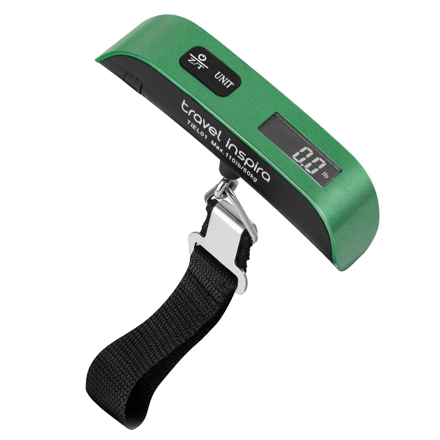 travel inspira Luggage Scale, Portable Digital Hanging Baggage Scale for Travel, Suitcase Weight Scale with Rubber Paint, 110 Pounds, Battery Included - Black