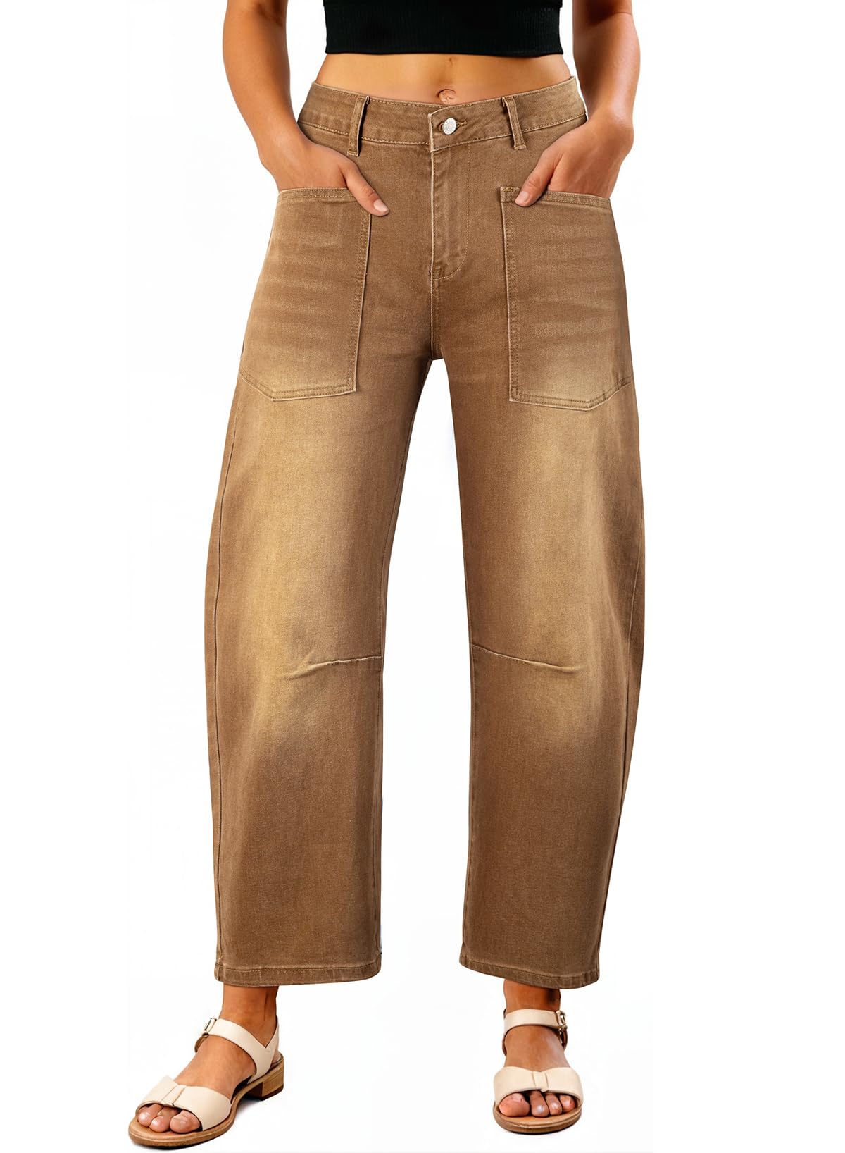 EVALESS Baggy Barrel Jeans for Womens High Waisted Wide Leg Boyfriend Denim Ankle Pants
