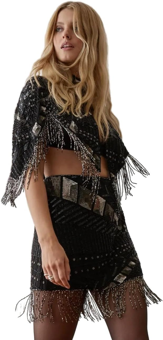Nasty Gal Hand Embellished Panelled Tassel Cape