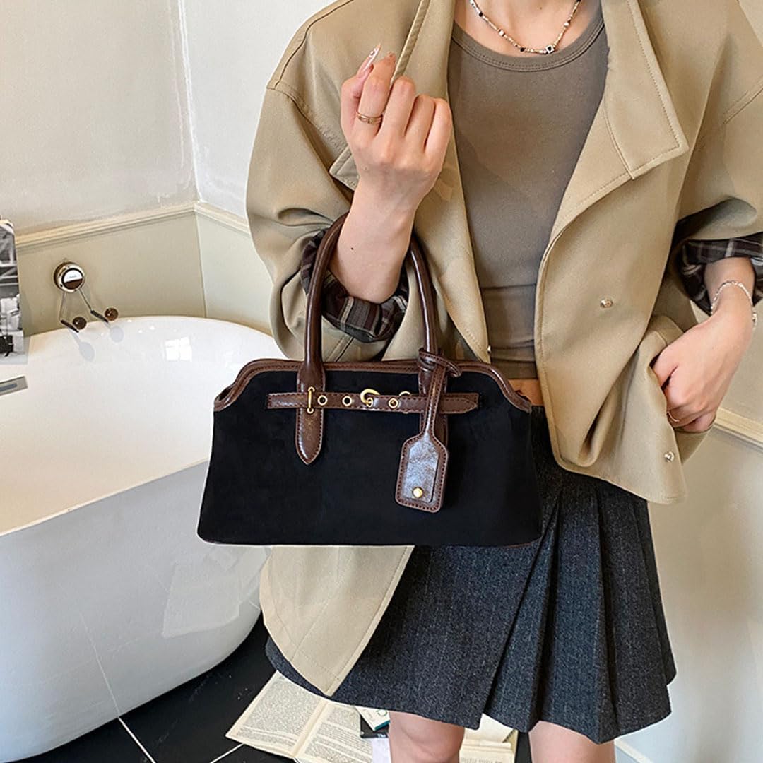 Suede Tote Bag for Women Faux Suede Handbag Slouchy Shoulder Hobo Bags Leather Satchel Crossbody Bag Vintage Fall Purse