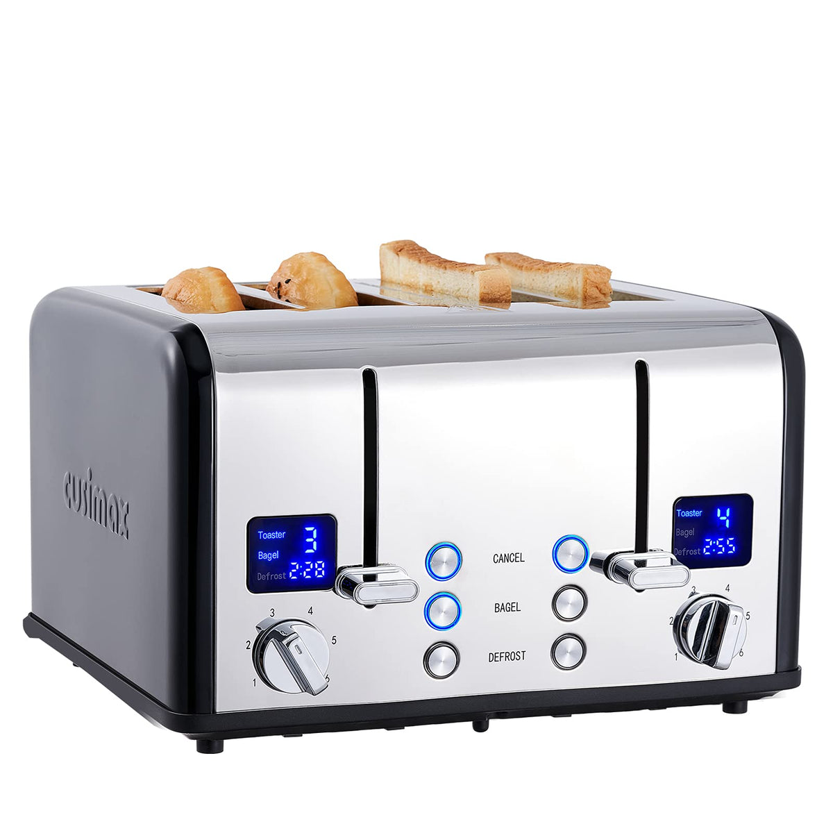 4 Slice Toaster, CUSIMAX Extra-Long Slots for Artisan Bread, Quick Glance Function, 9 Browning Settings, Bagel, Defrost & Cancel, Removable Crumb Tray, Stainless Steel