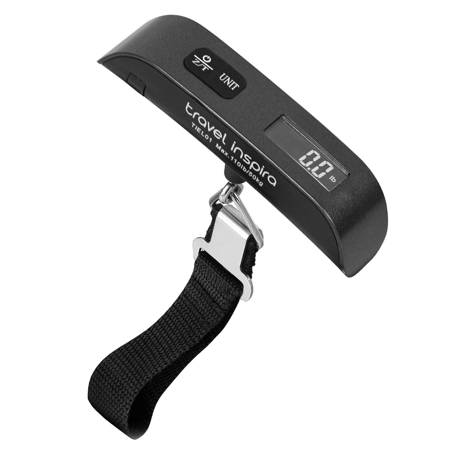 travel inspira Luggage Scale, Portable Digital Hanging Baggage Scale for Travel, Suitcase Weight Scale with Rubber Paint, 110 Pounds, Battery Included - Black