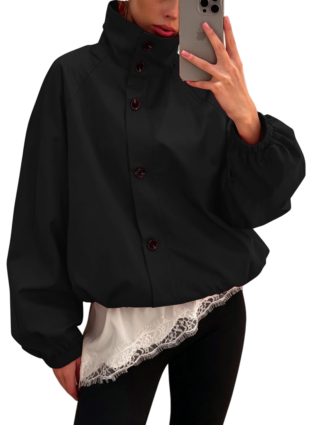 Womens Funnel Neck Jackets Fall Cropped Windbreaker Outwear Coats