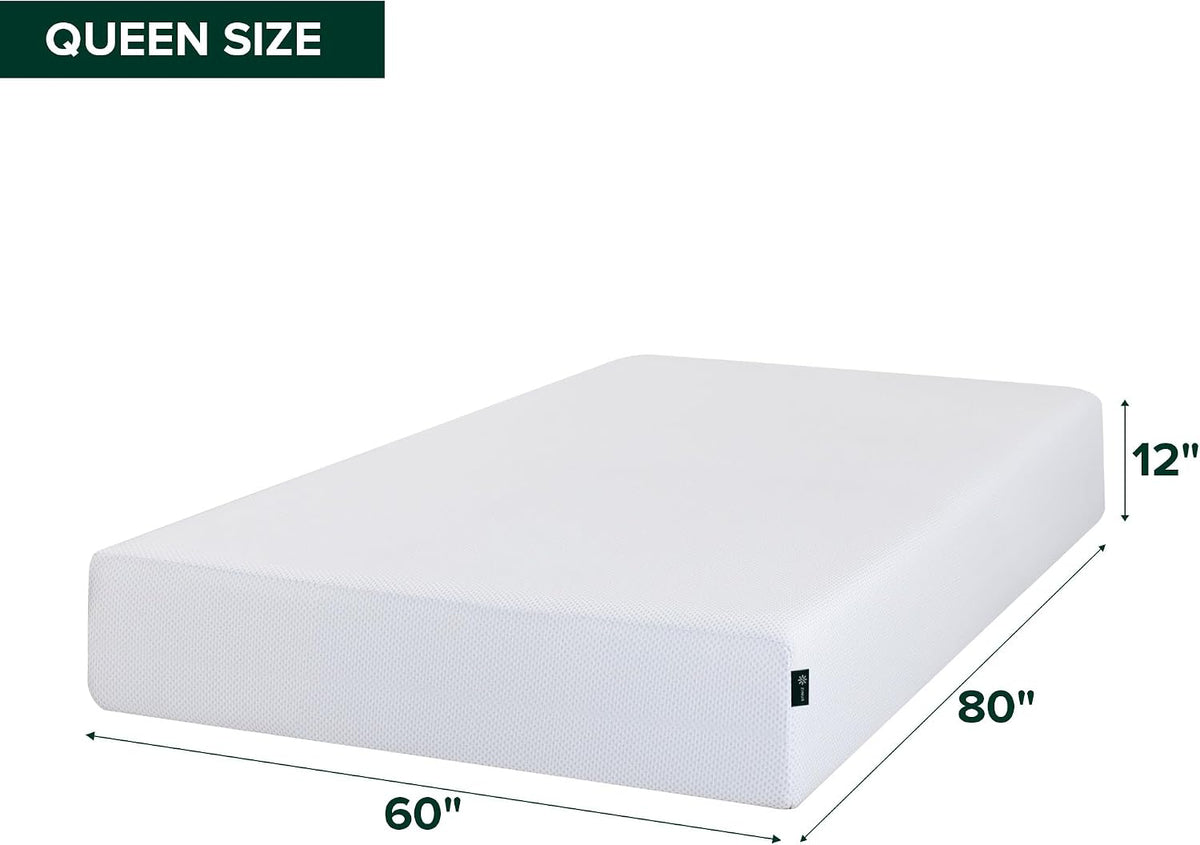 Zinus Queen Mattress, 12 Inch Green Tea Cooling Gel Memory Foam, Mattress in a Box, CertiPUR-US Certified with Pressure Relief Cool Sleep, 10 Years Warranty, Queen Size