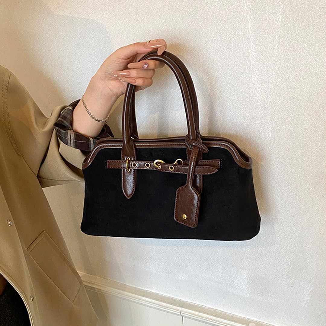 Suede Tote Bag for Women Faux Suede Handbag Slouchy Shoulder Hobo Bags Leather Satchel Crossbody Bag Vintage Fall Purse