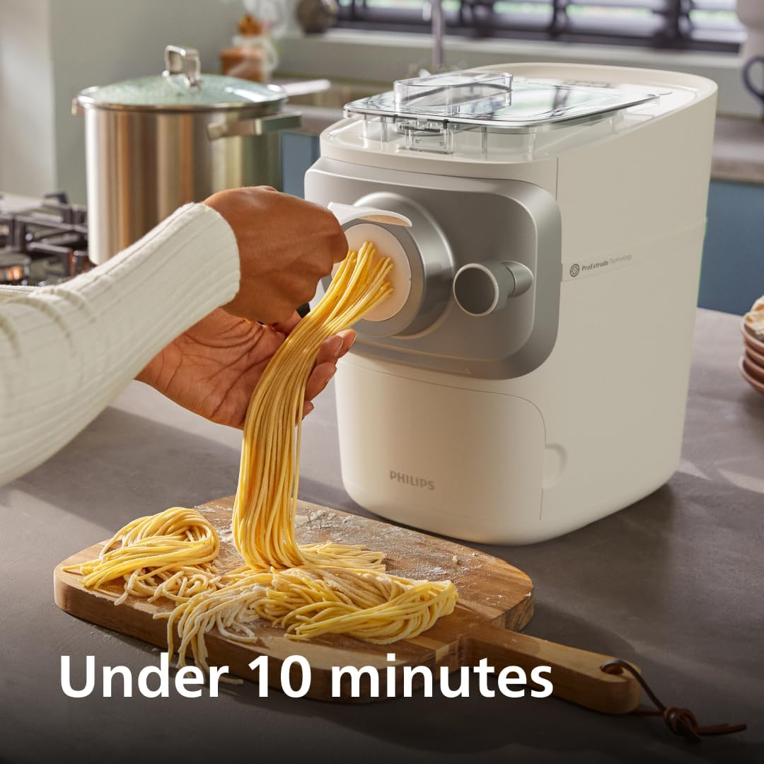 Philips 7000 Series Pasta Maker - ProExtrude Technology, Versatile Mixing Ability, 8 Shaping Discs, Perfect Dough, Easy Clean, Up to 8 Portions, White (HR2660/03)