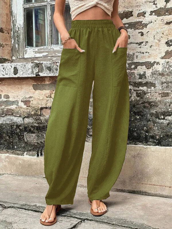 Women's Pants Solid Color Casual Elastic Pants With Pockets