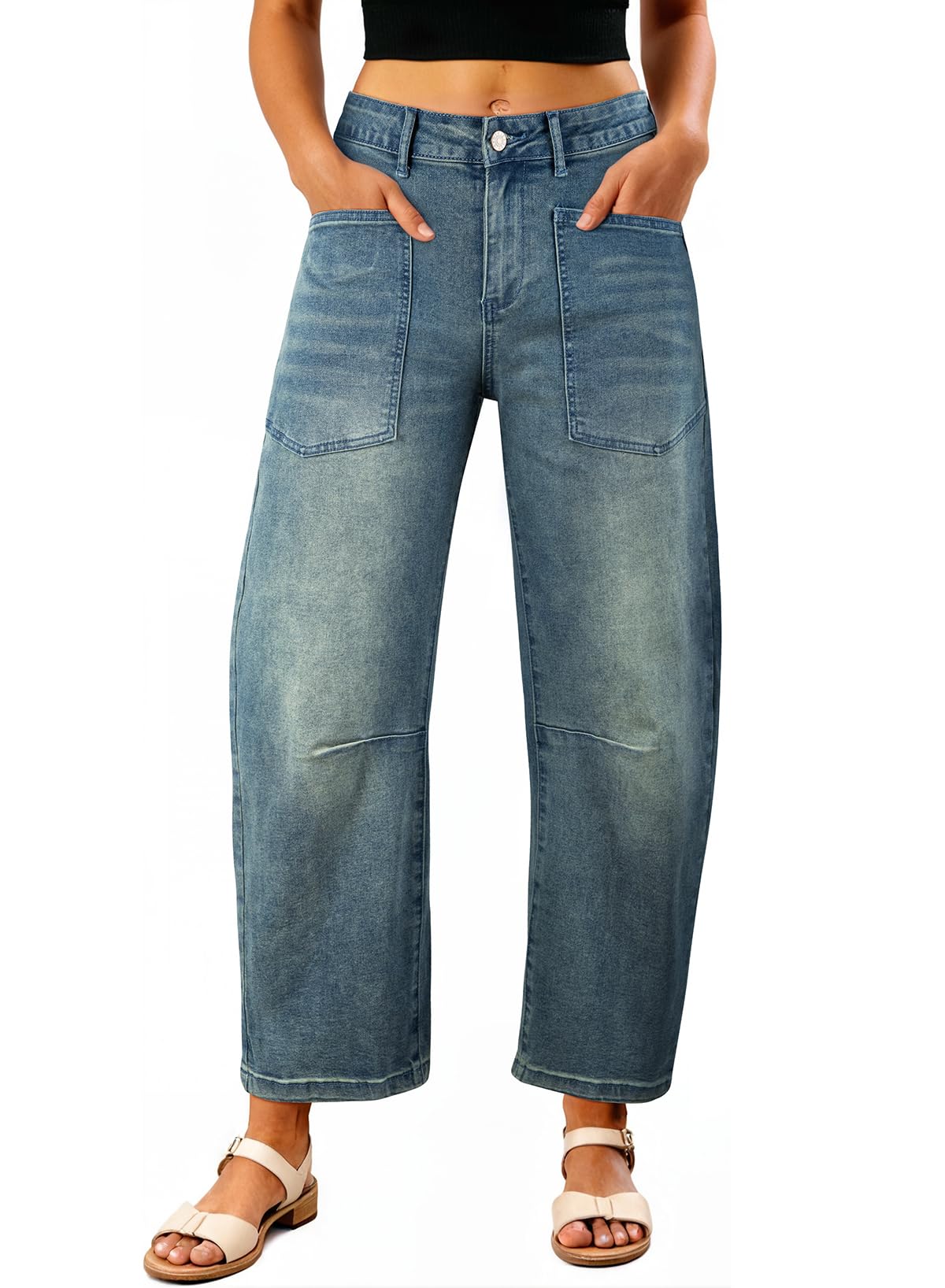 EVALESS Baggy Barrel Jeans for Womens High Waisted Wide Leg Boyfriend Denim Ankle Pants