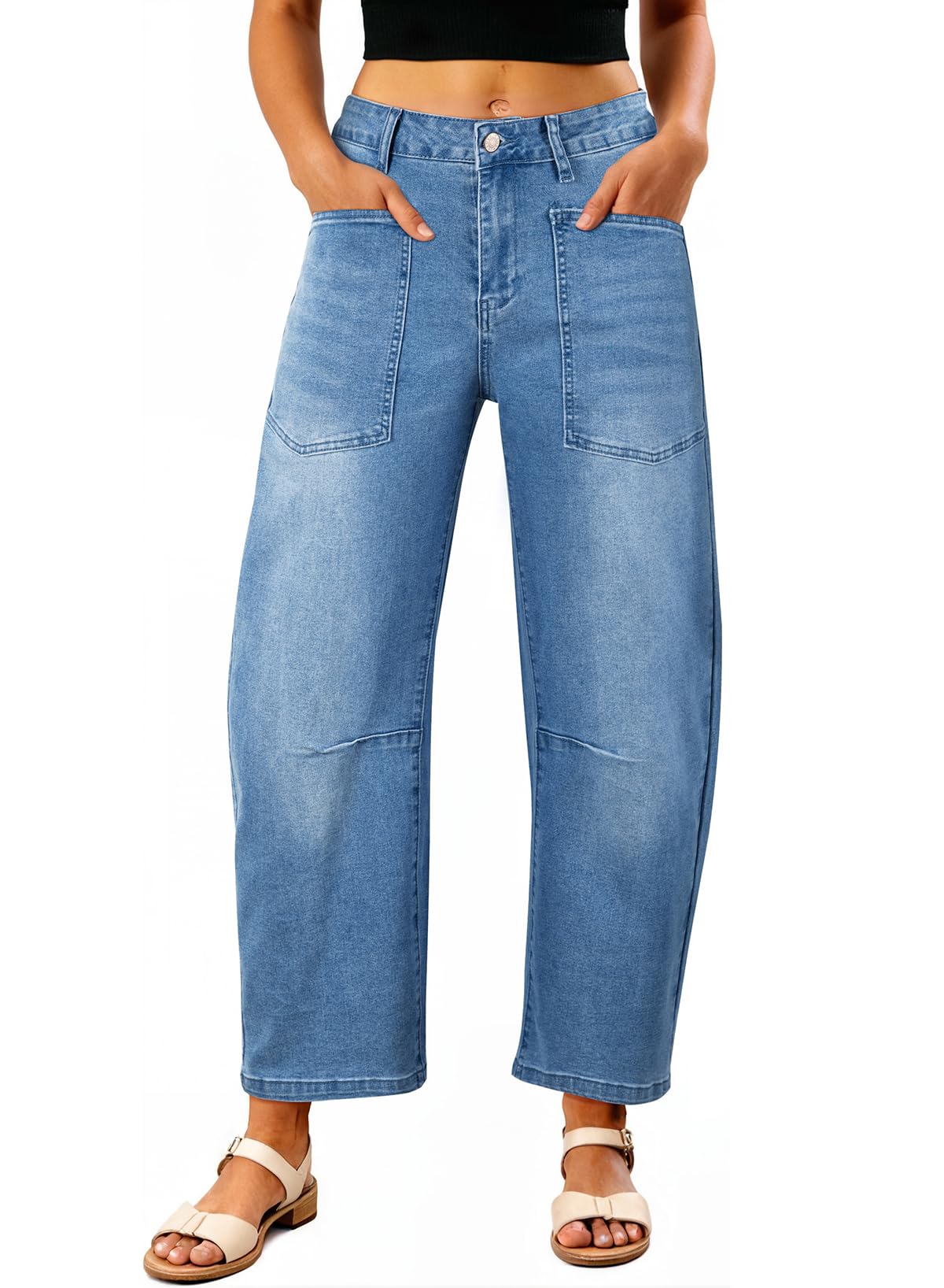 EVALESS Baggy Barrel Jeans for Womens High Waisted Wide Leg Boyfriend Denim Ankle Pants