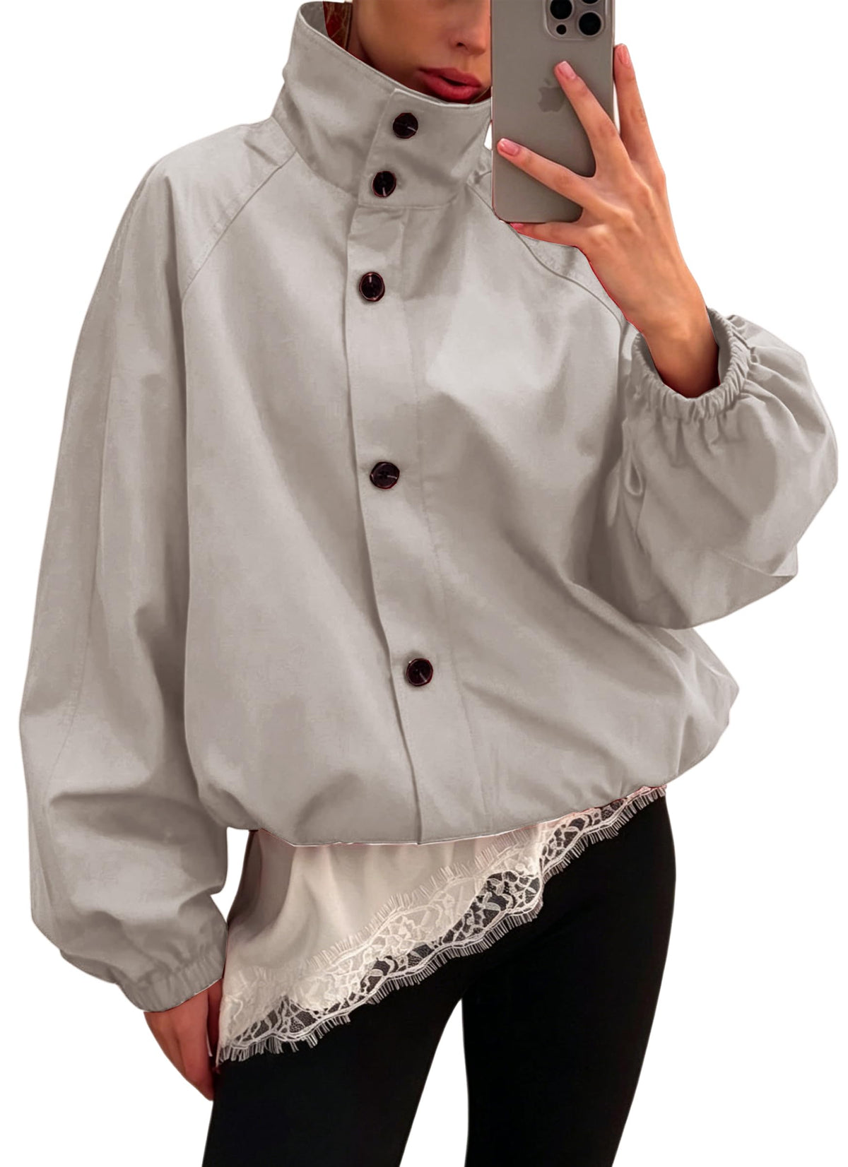 Womens Funnel Neck Jackets Fall Cropped Windbreaker Outwear Coats