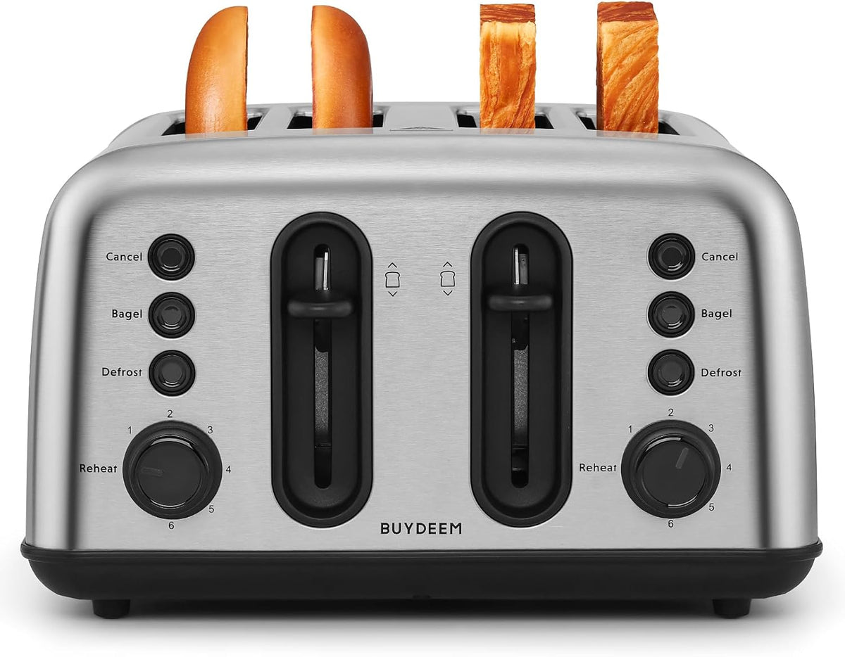 BUYDEEM DT440 4-Slice Toaster, 6 Shade Settings, 1.5" Wide Slots, Silver