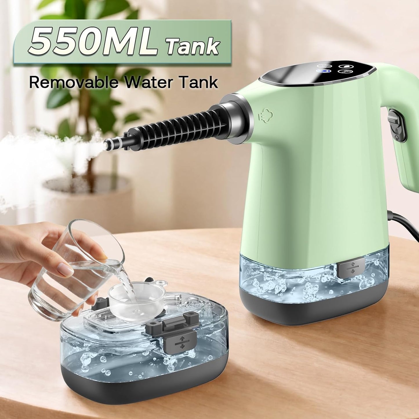 Handheld Steam Cleaner, Portable Steamer for Cleaning with 18PCS Accessories, 12s Fast Heating, Pressurized Steam Cleaner for Home, Kitchen, Bathroom, Car Detailing, Window, and Clothes, Green