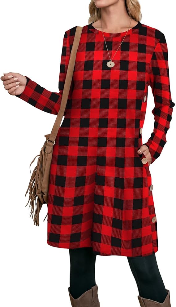 OFEEFAN Womens Long Sleeve Tunic Dress