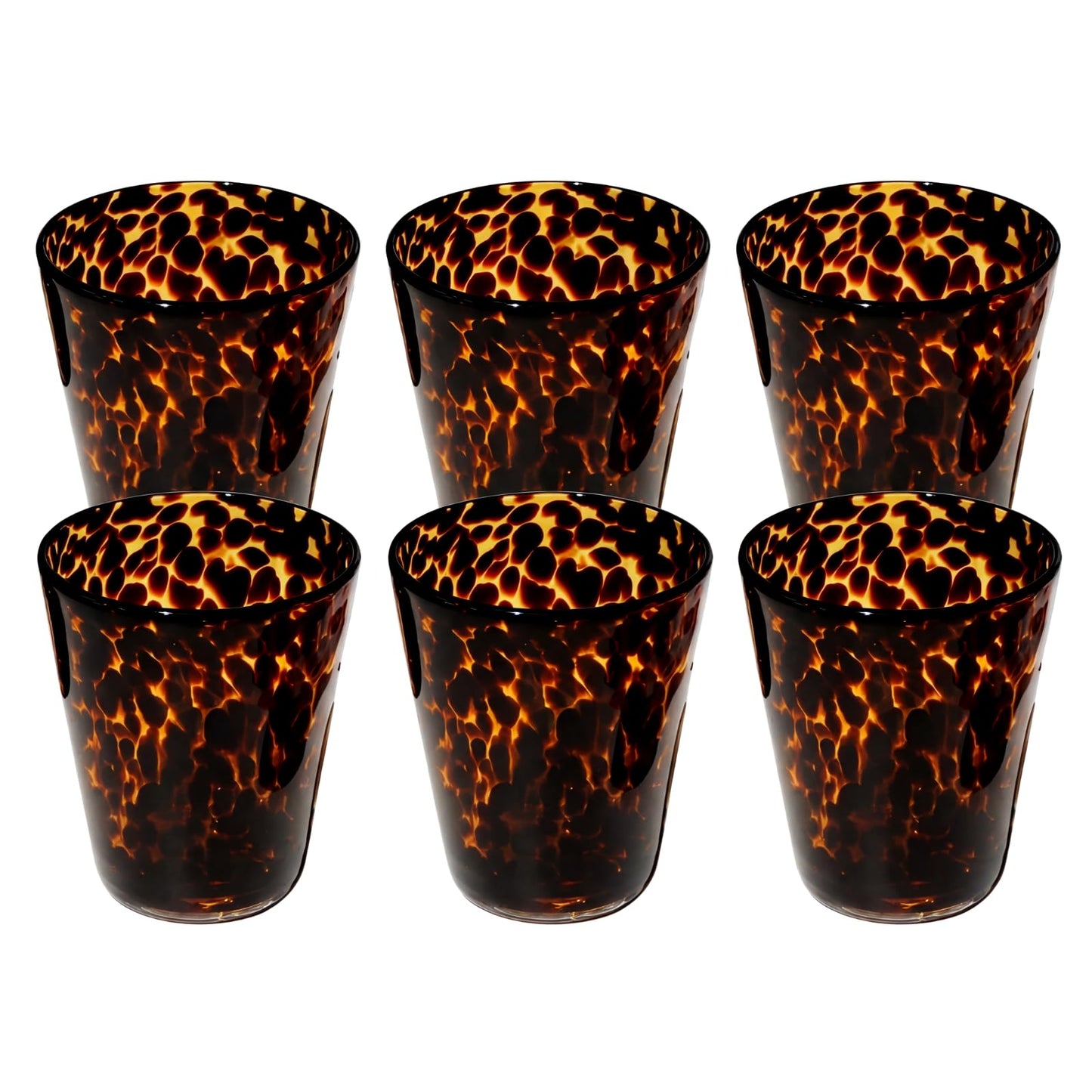 Honeydak Set of 4 Tortoise Leopard Print Brown 16oz Rocks Glasses Stylish Stemless Cocktail Cups Glass Glassware Tumbler Ideal for Gin, Tequila, Vodka, Soft Drinks