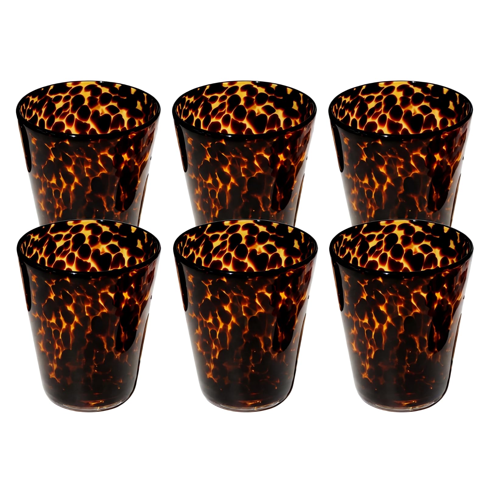 Honeydak Set of 4 Tortoise Leopard Print Brown 16oz Rocks Glasses Stylish Stemless Cocktail Cups Glass Glassware Tumbler Ideal for Gin, Tequila, Vodka, Soft Drinks