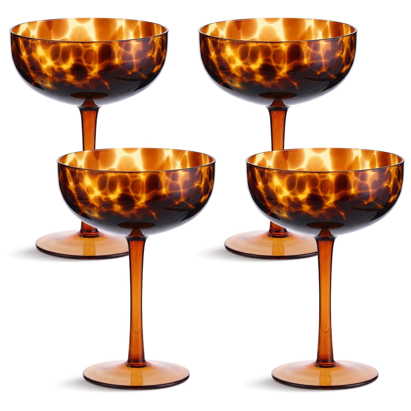 Honeydak Set of 4 Tortoise Leopard Print Brown 16oz Rocks Glasses Stylish Stemless Cocktail Cups Glass Glassware Tumbler Ideal for Gin, Tequila, Vodka, Soft Drinks