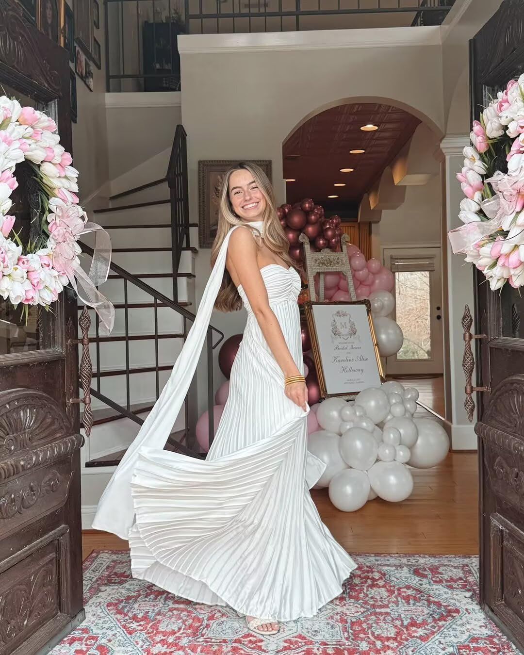 Women's Strapless Chiffon Bridesmaid Dresses with Scarf Long A-Line Pleated Formal Evening Dress WA096