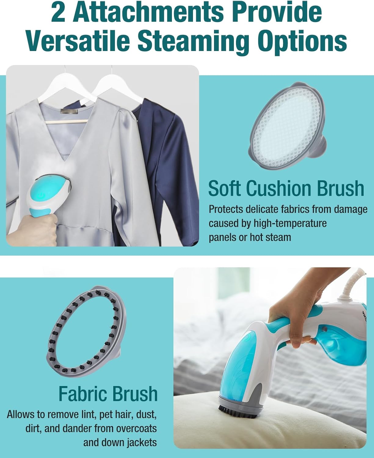 BEAUTURAL 1200-Watt Handheld Steamer for Clothes, 30-Second Heat-up, 8.79-Ounce Water Tank, Aqua