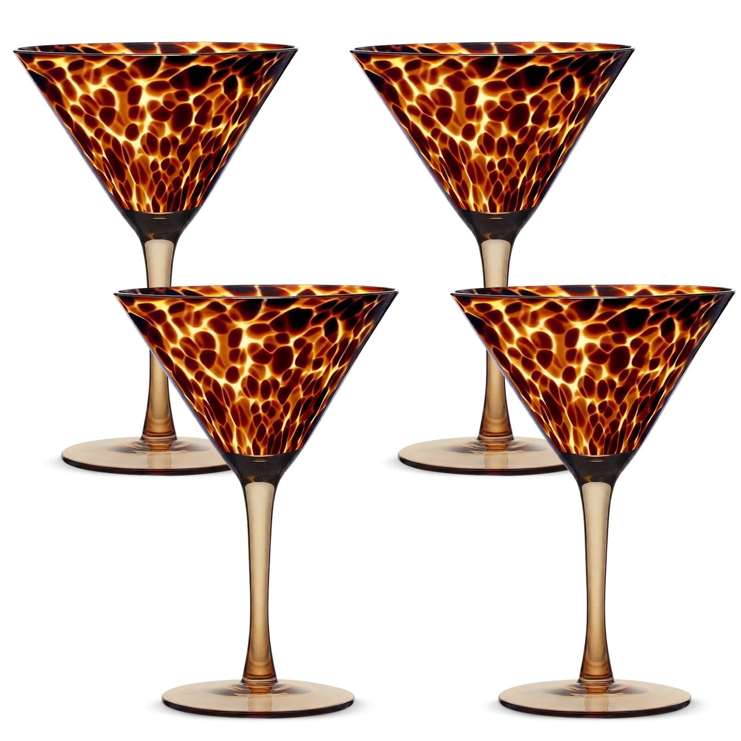 Honeydak Set of 4 Tortoise Leopard Print Brown 16oz Rocks Glasses Stylish Stemless Cocktail Cups Glass Glassware Tumbler Ideal for Gin, Tequila, Vodka, Soft Drinks