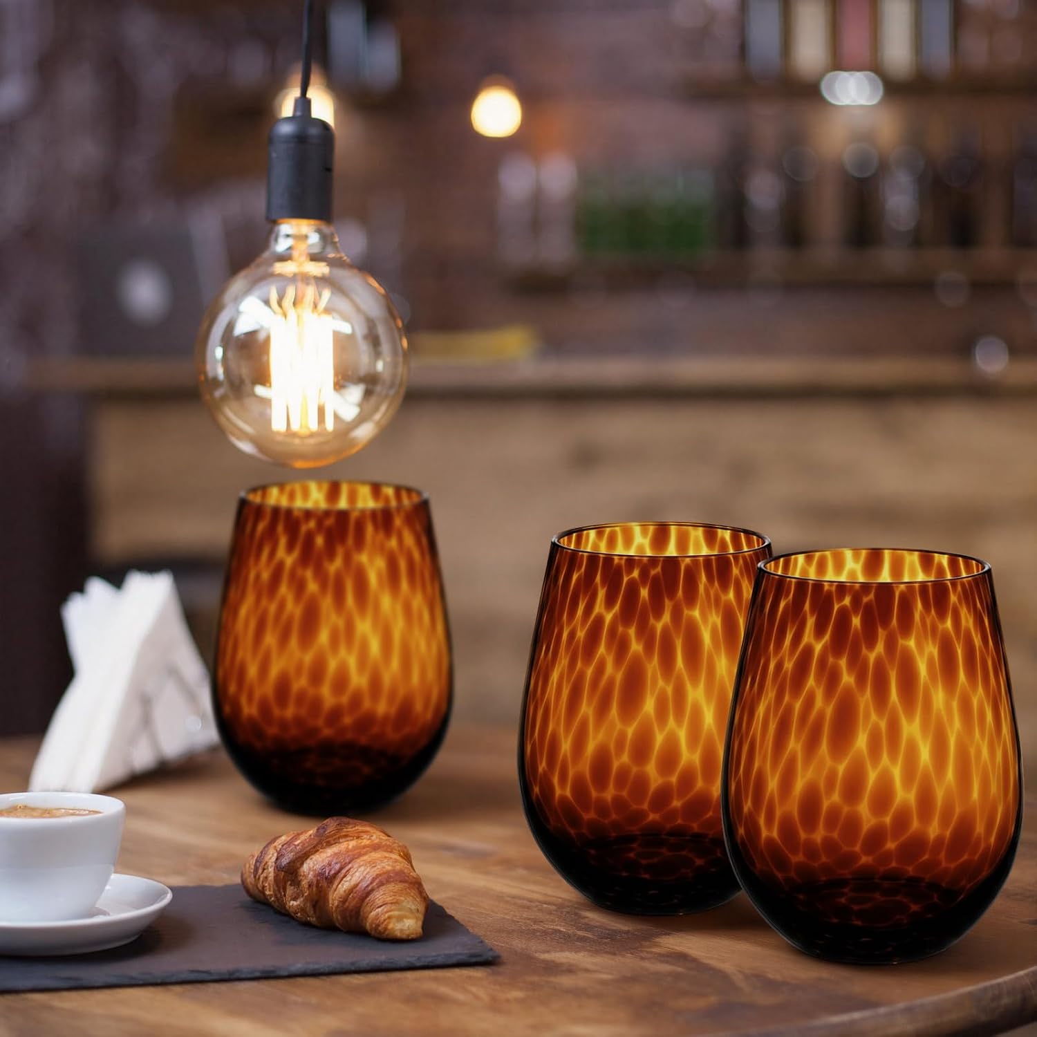 Honeydak Set of 4 Tortoise Leopard Print Brown 16oz Rocks Glasses Stylish Stemless Cocktail Cups Glass Glassware Tumbler Ideal for Gin, Tequila, Vodka, Soft Drinks