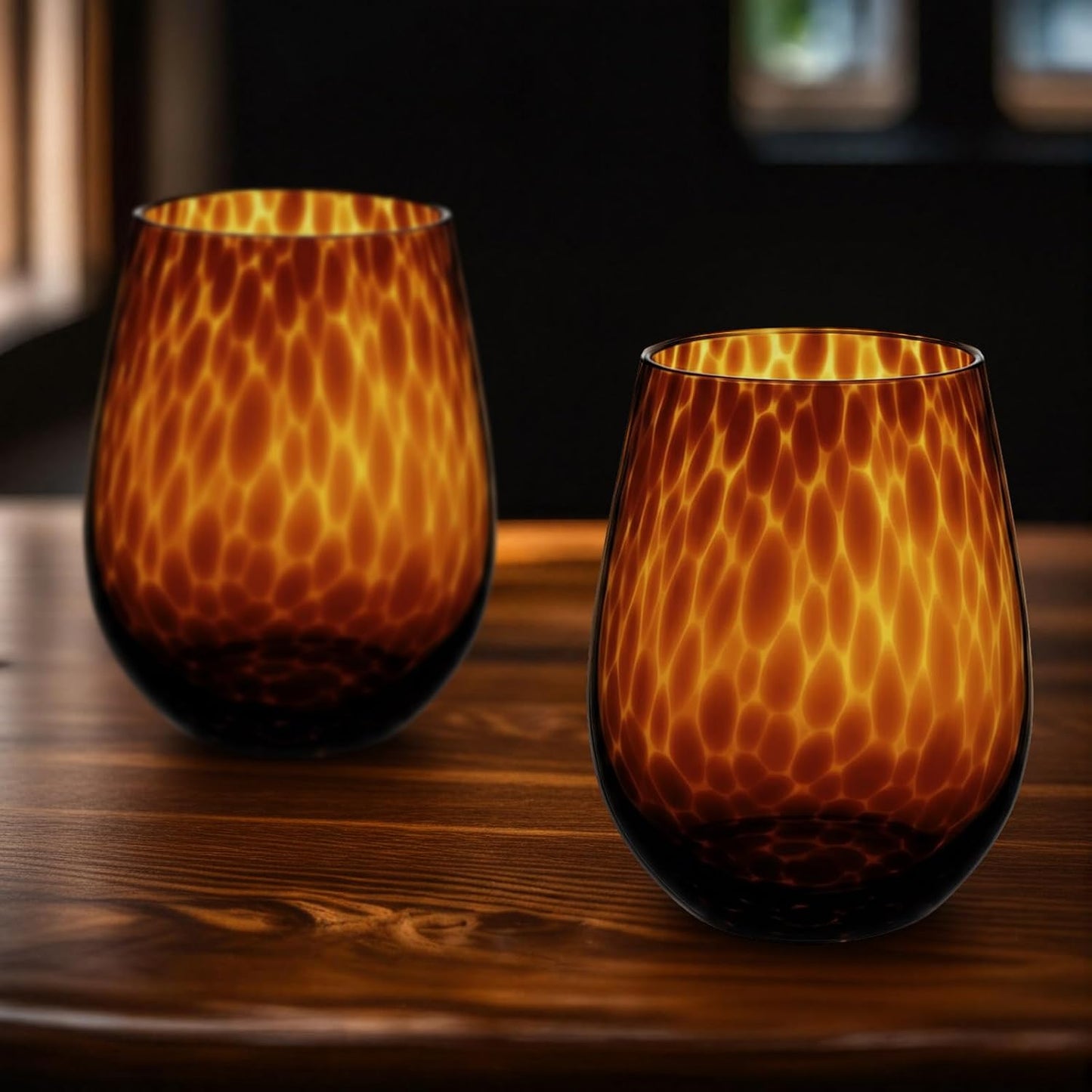 Honeydak Set of 4 Tortoise Leopard Print Brown 16oz Rocks Glasses Stylish Stemless Cocktail Cups Glass Glassware Tumbler Ideal for Gin, Tequila, Vodka, Soft Drinks